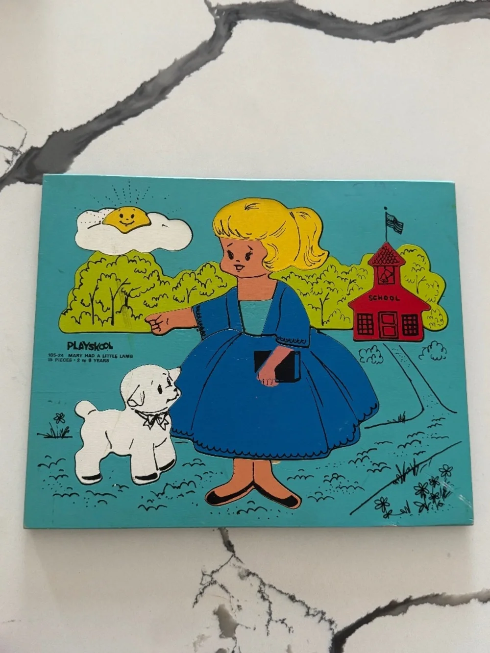 2 Vintage 60's Playskool Wooden Puzzles Mary Had A Little Lamb & Red Riding Hood